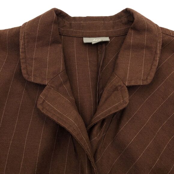 J Jill Pin Striped Skirt/12 Jacket/10 Suit Set Linen Blend Havana Brown Workwear - Picture 6 of 16